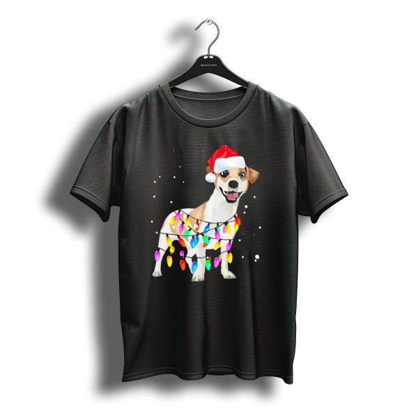 Jack Russell Terrier With Santa Hat And Christmas Lights T Shirt t shirt 1