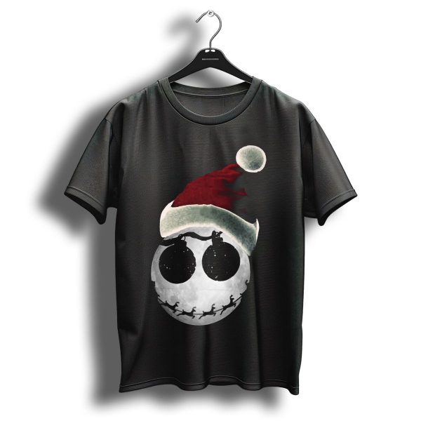 Jack Skellington Christmas Santa Hat Moon With Reindeer T Shirt 1 t shirt 1