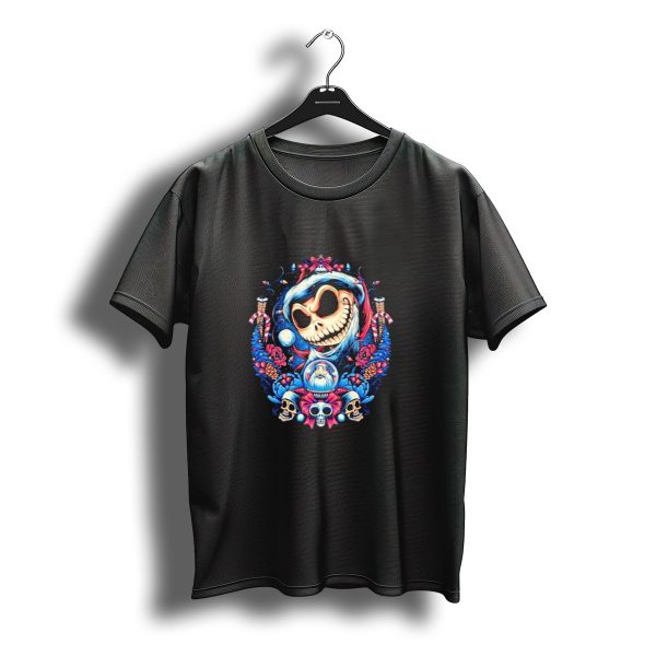 Jack Skellington Christmas Santa Skull Wreath Candy Cane Holiday T Shirt t shirt 1