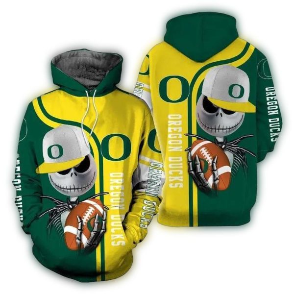 Jack Skellington Hold Ball Oregon Ducks AOP Hoodie 1