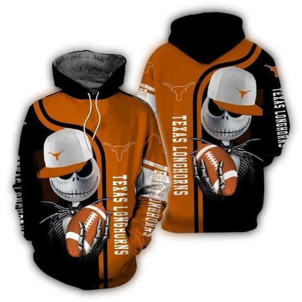 Jack Skellington Hold Ball Texas Longhorns AOP Hoodie 1