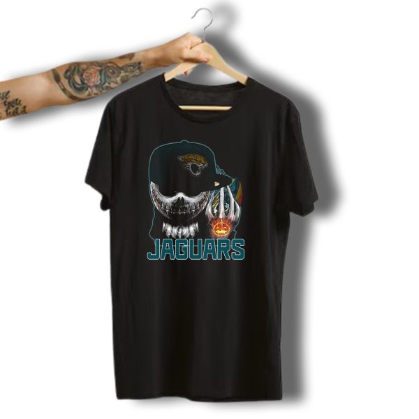 Jackskull Jaguars Halloween Skull Holding Pumpkin With Jaguars Logo Hat T Shirt t shirt 1