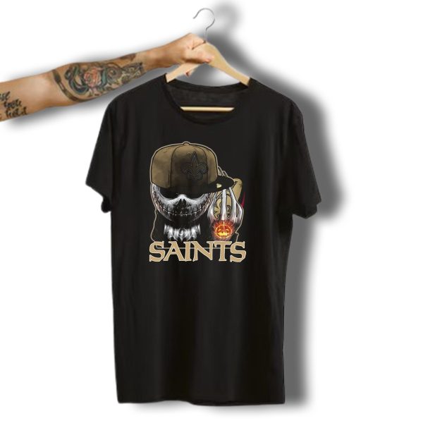 Jackskull New Orleans Saints Halloween Fleur De Lis Pumpkin T Shirt t shirt 1
