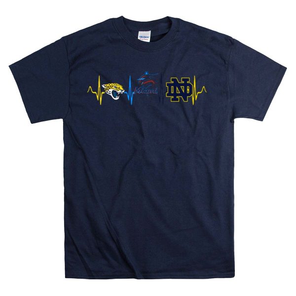 Jacksonville Jaguars Miami Marlins Notre Dame Fighting Irish Heartbeat T Shirt Navy