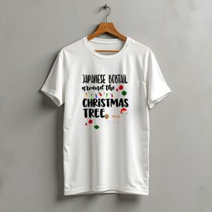 Japanese Bobtail Around The Christmas Tree Lights And Ornaments Santa Hat T-Shirt