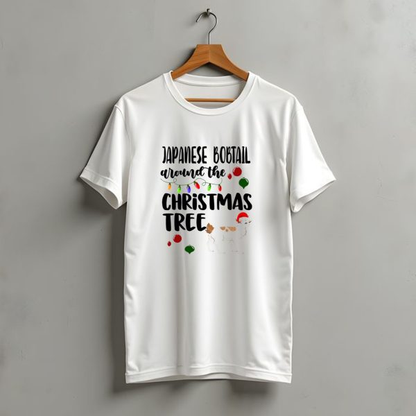 Japanese Bobtail Around The Christmas Tree Lights And Ornaments Santa Hat T Shirt t shirt 1