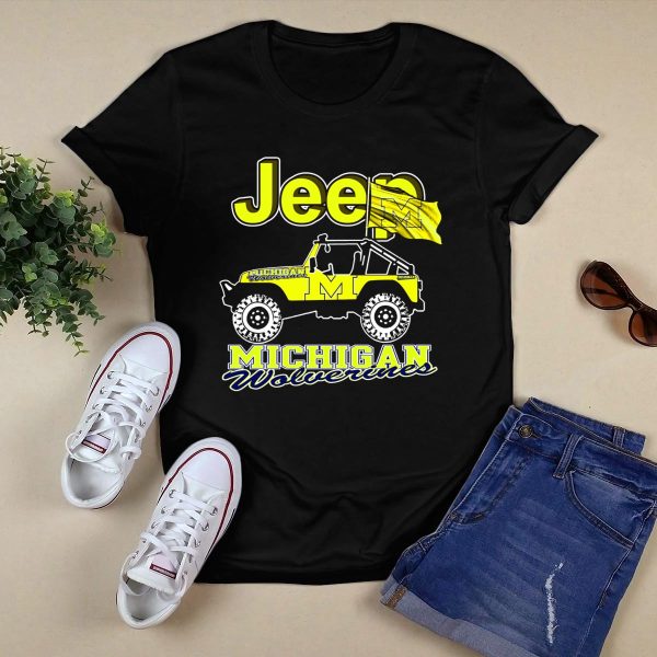 Jeep Michigan Wolverines Flag T Shirt Black 1
