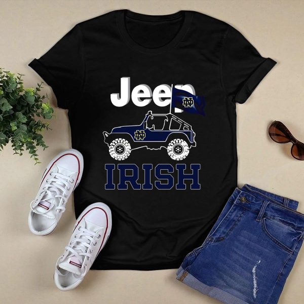 Jeep Notre Dame Fighting Irish Flag T Shirt Black 1