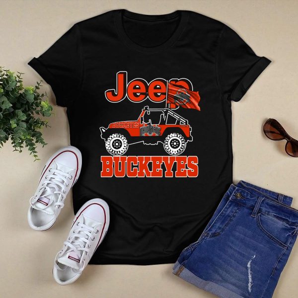 Jeep Ohio State Buckeyes Red Flag Logo Adventure T Shirt Black 1