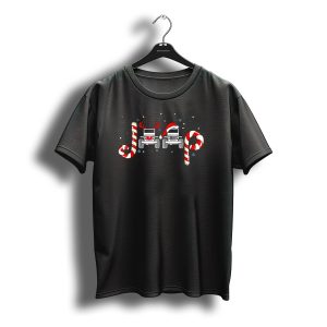 Jeeps Christmas Candy Cane Santa Claus Reindeer T-Shirt