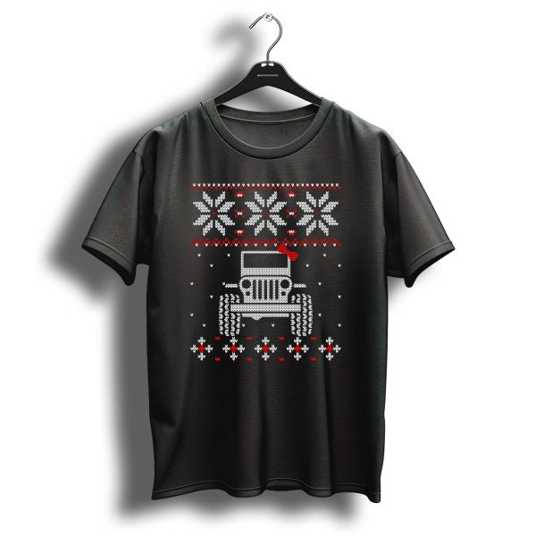 Jeeps Girl Ugly Christmas Road Knitted Snowflake Design With Red Bow T Shirt 1 t shirt 1