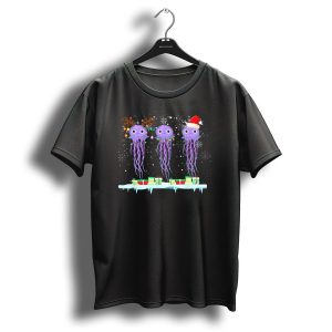 Jellyfish Christmas Lights Santa Hat Reindeer Antlers Snowflakes Gifts T Shirt