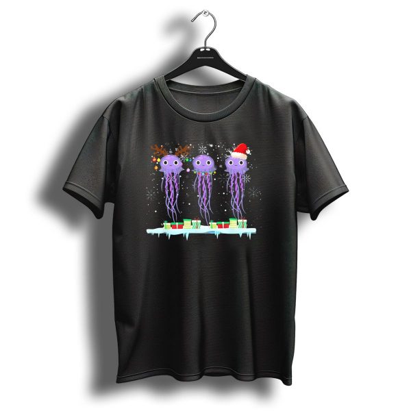 Jellyfish Christmas Lights Santa Hat Reindeer Antlers Snowflakes Gifts T Shirt 1 t shirt 1