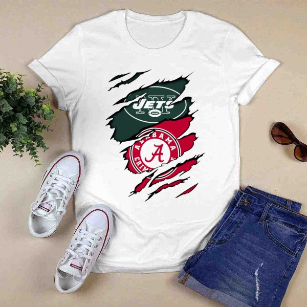 Jets Alabama Crimson Tide Crossover T Shirt Style 1 0