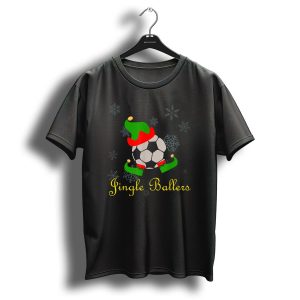 Jingle Ballers Christmas Soccer Football With Snowflakes And Elf Hat T-Shirt