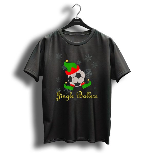 Jingle Ballers Christmas Soccer Football With Snowflakes And Elf Hat T Shirt 1 t shirt 1