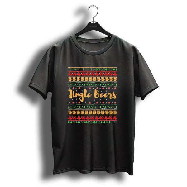 Jingle Beers Christmas Sweater Pattern With Beer Mugs And Holiday Decorations T Shirt 1 t shirt 1
