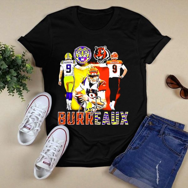 Joe Burrow Burreaux Signature LSU Tigers Cincinnati Bengals Football T Shirt Black 1