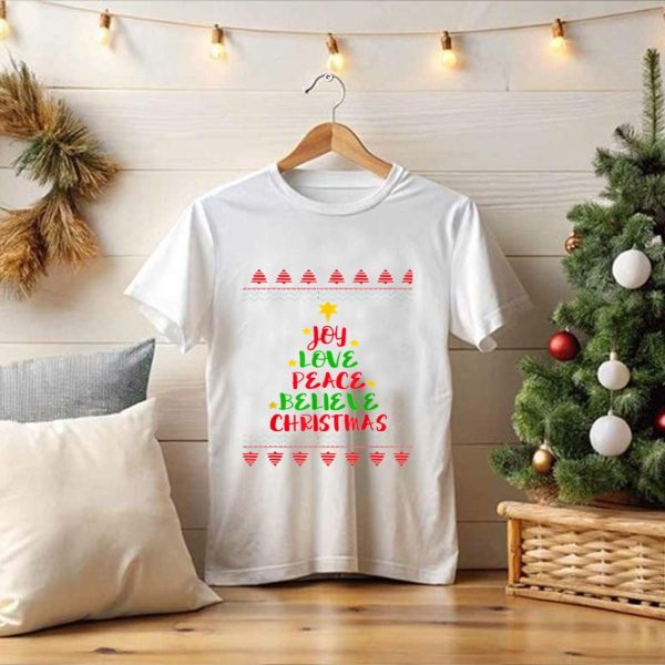 Joy Love Peace Believe Christmas Tree Snowflakes T Shirt 1 t shirt 1 Pittsburgh Steelers Unicorn Merry Christmas Knitted Ugly Sweater 1