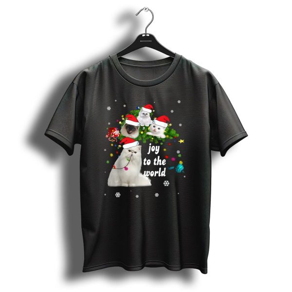 Joy To The World Christmas Cats With Santa Hats And Snowflakes T Shirt 1 t shirt 1