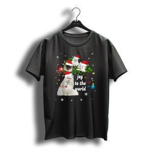 Joy To The World Christmas Cats With Santa Hats And Snowflakes T-Shirt