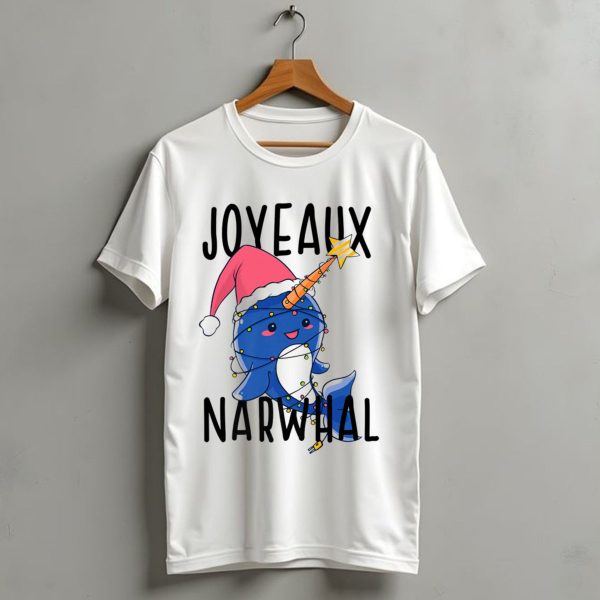 Joyeaux Narwhal Christmas Santa Hat Lights Fun Pun Noel T Shirt 1 t shirt 1