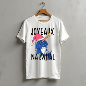 Joyeaux Narwhal Christmas Santa Hat Lights Fun Pun Noel T-Shirt