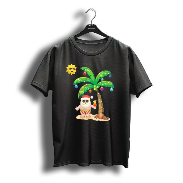 July Christmas Palm Tree Santa With Sunglasses And Cocktail T Shirt t shirt 1