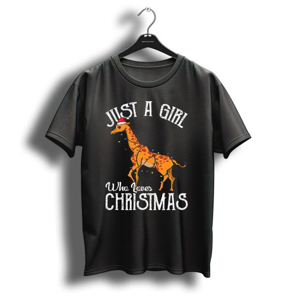 Just A Girl Who Loves Christmas Giraffe Holiday Lights T Shirt 1 t shirt 1