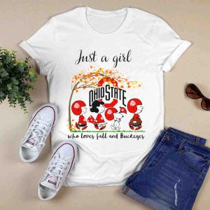 Just A Girl Who Loves Fall And Ohio State Buckeyes Peanuts Cartoon T Shirt