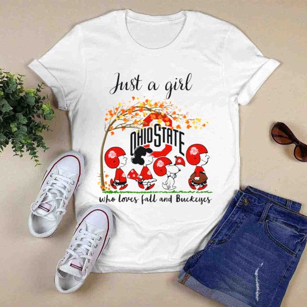 Just A Girl Who Loves Fall and Ohio State Buckeyes Peanuts Cartoon T Shirt 0
