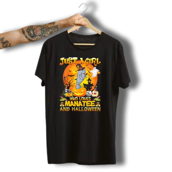 Just A Girl Who Loves Manatee And Halloween With Pumpkins And Ghosts T Shirt t shirt 1