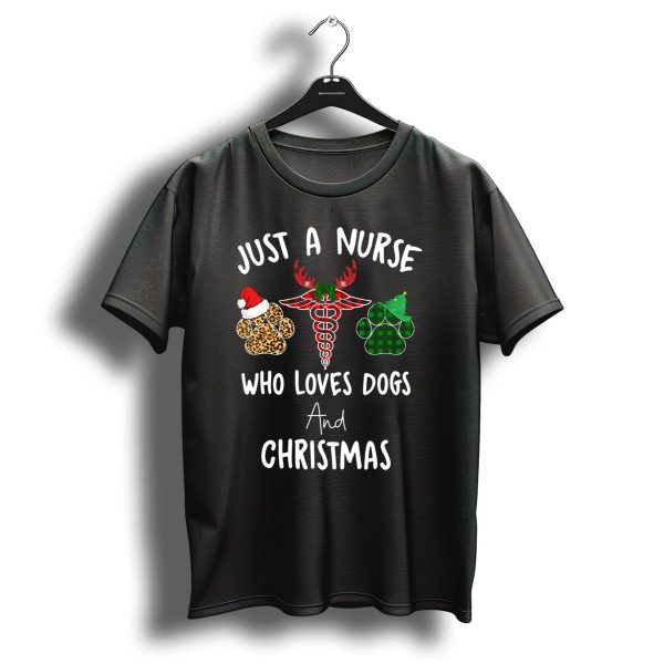 Just A Nurse Who Loves Dogs And Christmas T Shirt 1 t shirt 1