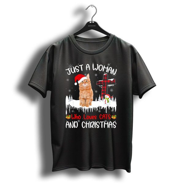 Just A Woman Who Loves Cats And Christmas T Shirt 1 t shirt 1