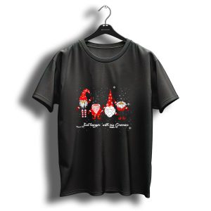 Just Hangin With My Gnomies Christmas Gnomes Snowflakes Funny Ugly Holiday T-Shirt