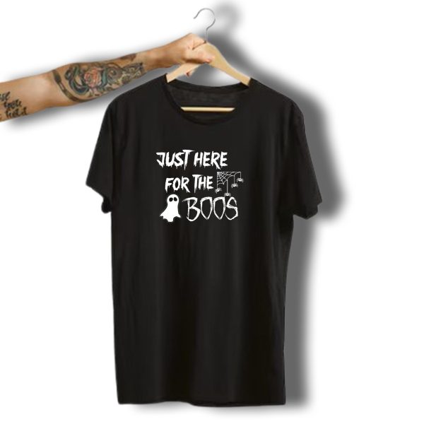 Just Here For The Boos Ghost And Spider Web Halloween T Shirt t shirt 1