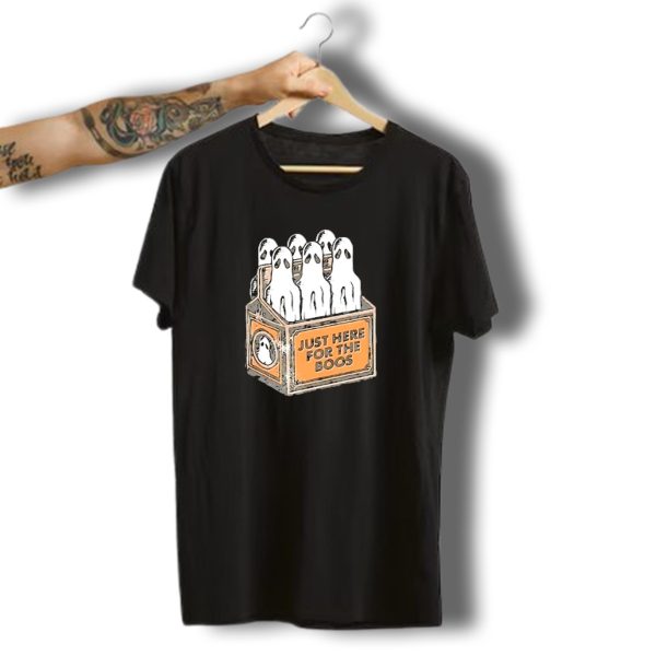 Just Here For The Boos Halloween 6 Pack Ghost Beer Bottles Humorous Retro T Shirt t shirt 1