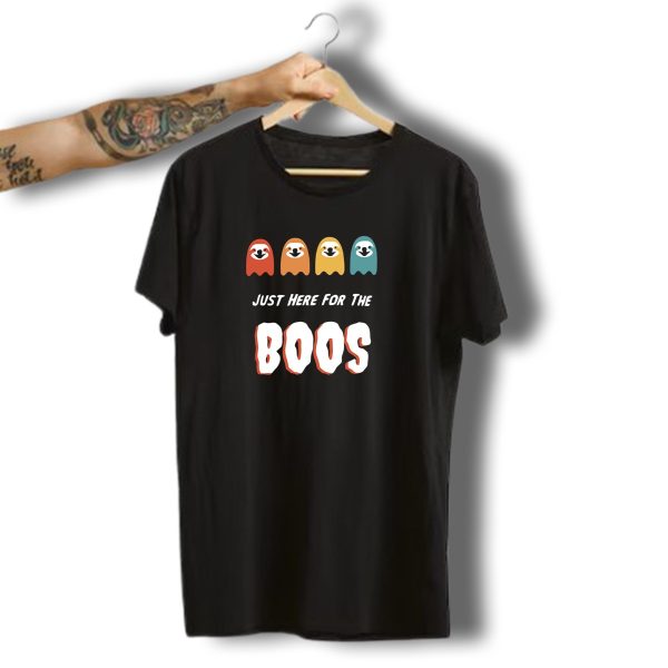 Just Here For The Boos Sloth Halloween Pac Man Ghosts T Shirt t shirt 1