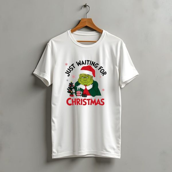 Just Waiting For Christmas Trump Grinchmas Santa Hat Snowflakes Tree Hot Cocoa T Shirt t shirt 1