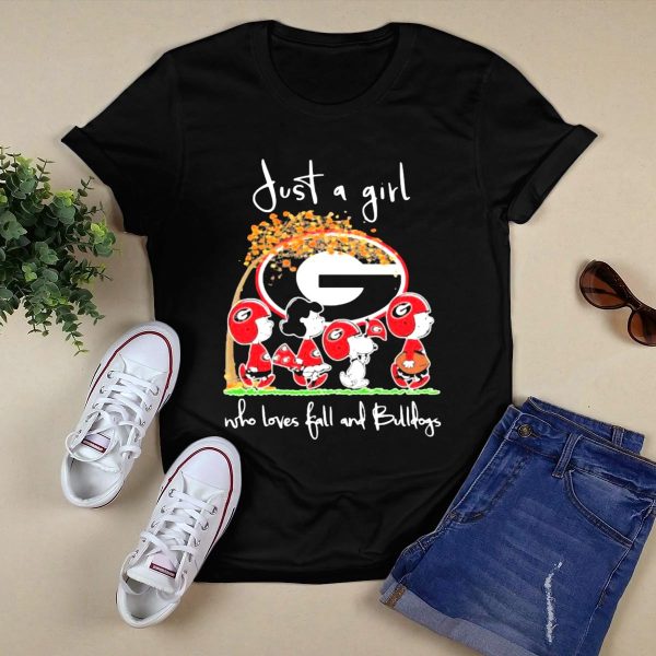Just a Girl Who Loves Fall and Bulldogs Peanuts Georgia Bulldogs T Shirt 1