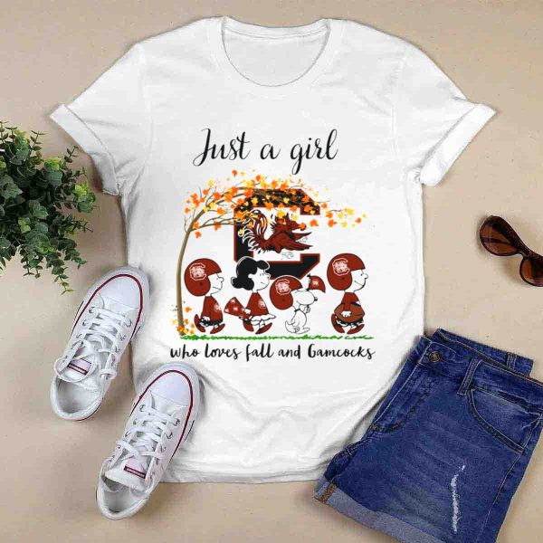 Just a Girl Who Loves Fall and Gamecocks Peanuts Cartoon T Shirt 1 0