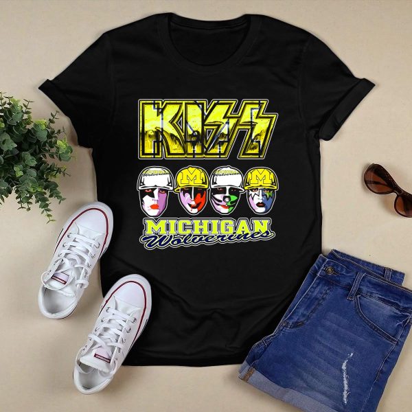 KISS Michigan Wolverines Faces in Helmets T Shirt Black 1