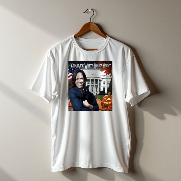 Kamala Harris White House Haunt Halloween 2024 With Black Cat And Pumpkins T Shirt t shirt 1