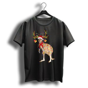 Kangaroo With Christmas Lights And Reindeer Antlers T Shirt