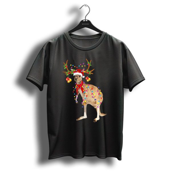 Kangaroo With Christmas Lights And Reindeer Antlers T Shirt 1 t shirt 1