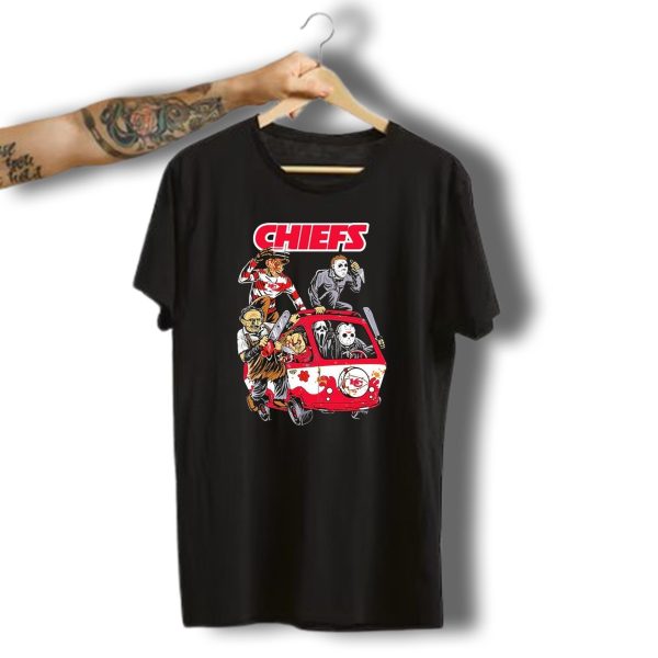 Kansas City Chiefs Horror Movie Characters Halloween Hippie Bus T Shirt t shirt 1