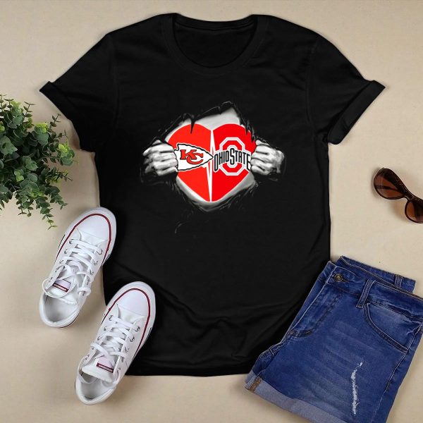 Kansas City Chiefs Ohio State Buckeyes Heart Logo Peeling T Shirt Black 1
