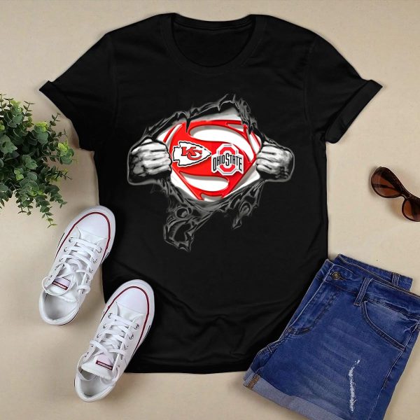 Kansas City Chiefs Ohio State Buckeyes Superman Logo Mashup T Shirt Black 1