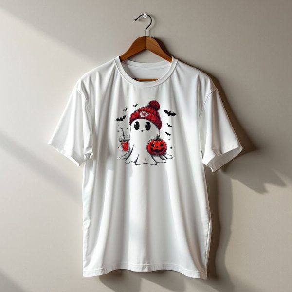 Kansas City Chiefs Spooky Season Halloween Ghost With Pumpkin And Drink T Shirt t shirt 1