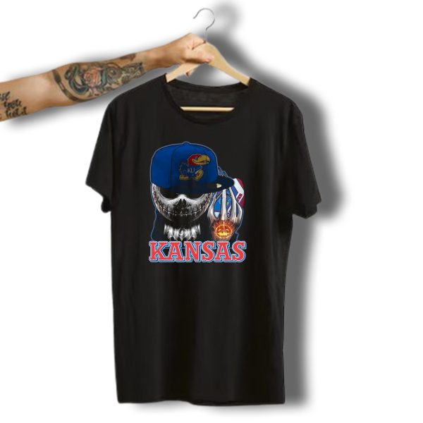 Kansas Jayhawks Skull Halloween Pumpkin Blue Cap T Shirt t shirt 1
